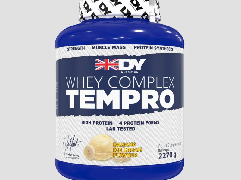 Whey Complex Tempro DY Nutrition Dorian Yates – 2.27kg tub front label with 75 servings, multi-phase whey protein blend, 24g+ protein per scoop, high BCAAs & digestive enzymes for lean muscle growth & recovery