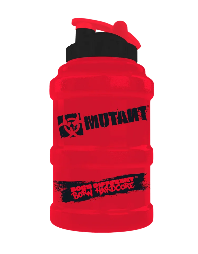 Mutant Born Hardcore Mini Mega Mug 1.6L in red – large capacity gym water bottle shaker jug with leak-proof lid and handle