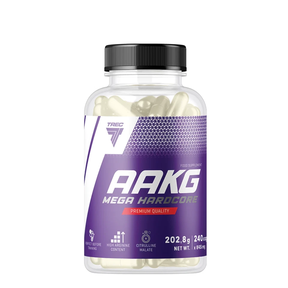 Trec Nutrition AAKG Mega Hardcore 240 capsules bottle – nitric oxide booster with red capsules for muscle pump and strength